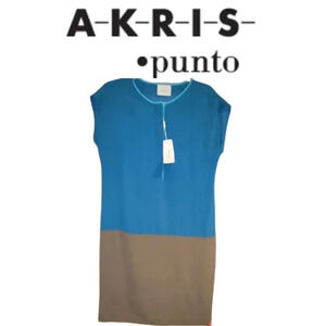 Akris Punto Women's Blue & Grey Colorblock Sleeveless Tunic Midi DressTo…